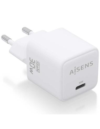 h2AISENS CARGADOR GaN 30W 1xUSB C PD30 QC40 BLANCO h2pCargador GaN USB C 30W para cargar portatiles moviles camaras y tablets e