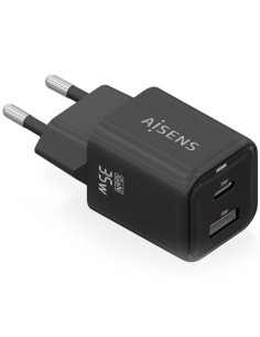 ph2AISENS CARGADOR GaN 35W 1xUSB C PD30 QC40 1xUSB A QC30 NEGRO h2pCargador GaN USB C 35W para cargar portatiles moviles camara