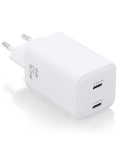 h2AISENS CARGADOR GaN 65W 2xUSB C PD30 QC40 BLANCO h2pCargador GaN USB C 65W para cargar portatiles moviles camaras y tablets e