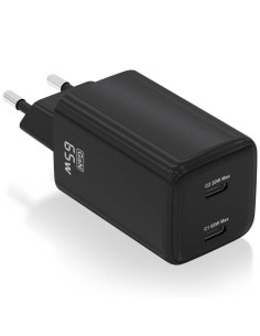 ph2AISENS CARGADOR GaN 65W 2xUSB C PD30 QC40 NEGRO h2pCargador GaN USB C 65W para cargar portatiles moviles camaras y tablets e