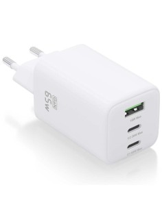 h2AISENS CARGADOR GaN 65W 2xUSB C PD30 QC40 1xUSB A QC30 BLANCO h2divCargador GaN USB C 65W para cargar portatiles moviles cama