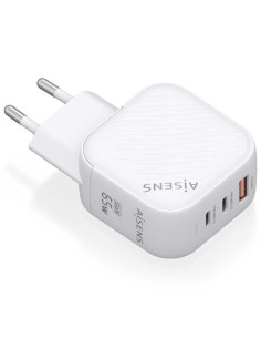 ph2AISENS CARGADOR GaN 65W 2xUSB C PD30 QC40 1xUSB A QC30 BLANCO h2pCargador GaN USB C 65W para cargar portatiles moviles camar