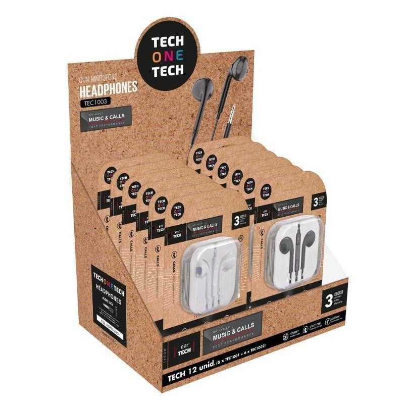 pul liPack expositor TECH ONE TECH de 12 unidades auriculares earTECH li liCompuesto por 6 unidades TEC1001 y 6 unidades TEC100