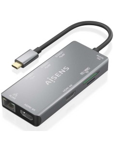 h2AISENS USB C DOCK 9 EN 1 USB C A 2xHDMI 1xRJ45 2xUSB A USB30 1xUSB A USB20 1xUSB C PD 1xSD 1xMICRO SD GRISnbsp h2pConversor U