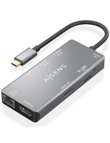 h2AISENS USB C DOCK 9 EN 1 USB C A 2xHDMI 1xRJ45 2xUSB A USB30 1xUSB A USB20 1xUSB C PD 1xSD 1xMICRO SD GRISnbsp h2pConversor U