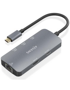 h2AISENS USB C DOCK 6 EN 1 USB C A 1xHDMI 1xRJ45 3xUSB A 1xUSB C PD GRIS 15CM h2pConversor USB C a 1xHDMI 1xRJ45 3xUSB A 1xUSB 