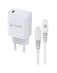 h2Muvit for change pack cargador de pared Tipo C PD 20W cable tipo C a tipo C 3A 1m blanco h2divpCarga y transfiere datos entre