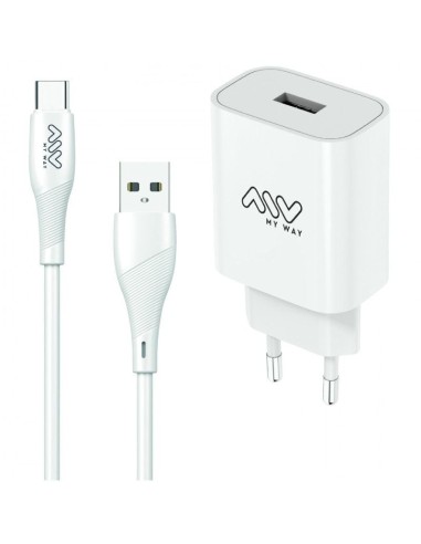 h2Myway pack cargador de pared USB 15W cable USB C 12m blanco h2divEl pack definitivo para tus viajes llevalo siempre contigo y