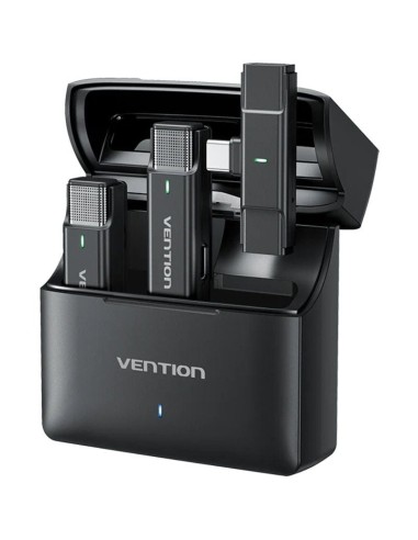 h2Paquete de 2 microfonos de solapa inalambricos USB C con estuche de carga color negro h2divEl microfono inalambrico con clip 