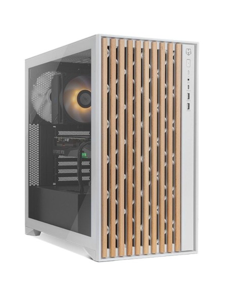 p ph2ELEGANT WOODEN MID TOWER h2p pulliDiseno minimalista con elementos en madera liliPanel frontal y superior con rejilla lili