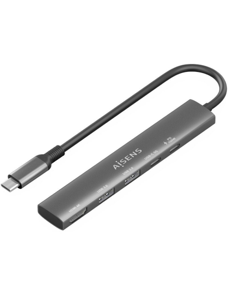 ph2strongAISENS USB C DOCK 5 EN 1 USB C A 1xHDMI 2xUSB A 1xUSB C 1xUSB C PD GRIS 15CM strong h2pConversor USB C a 1xHDMI 2xUSB 