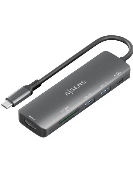 ph2strongAISENS USB C DOCK 6 EN 1 USB C A 1xHDMI 2xUSB A 1xUSB C PD 100W 1xSD 1xMICRO SD GRIS 15CM strong h2pConversor USB C a 