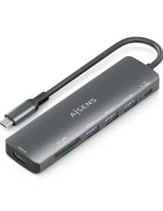 ph2strongAISENS USB C DOCK 7 EN 1 USB C A 1xHDMI 3xUSB A 1xUSB C PD 100W 1xSD 1xMICRO SD GRIS 15CM strong h2pConversor USB C a 