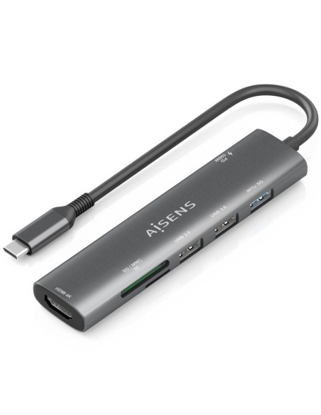 h2AISENS USB C DOCK 7 EN 1 USB C A 1xHDMI 2xUSB A USB20 1xUSB A USB30 1xUSB C PD 100W 1xSD 1xMICRO SD GRIS 15CM h2divpConversor