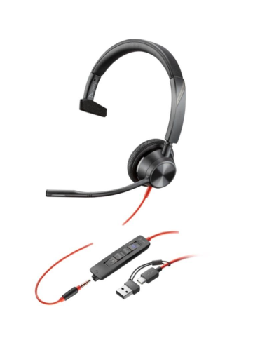 h2Auriculares monoaurales USB C Poly Blackwire 3315 con certificacion de Microsoft Teams conector de 35 mm adaptador USB C A h2