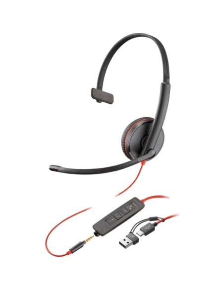 ph2Auriculares monoaurales Poly Blackwire 3215 conector de 35 mm adaptador USB C A a granel h2divpLos auriculares UC serie Blac