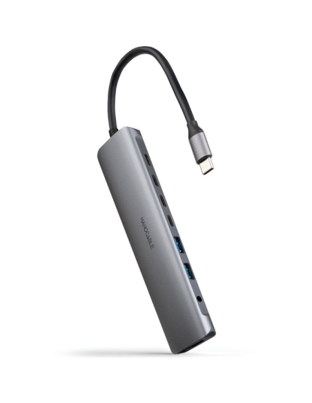 h2USB C 8 en 1 USB C 31 a 2 USB A 30 3 USB C 30 USB C PD HDMI 4K a 60 Hz conector de audio de 35 mm aluminio gris 18 cm h2divUS