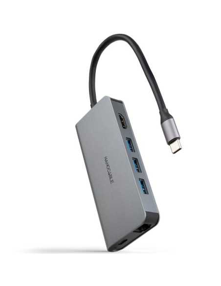 h2USB C 8 en 1 USB C 31 a 3 USB A 30 HDMI 4K a 60 Hz USB C PD RJ45 1 Gbps TF SD aluminio gris 18 cm h2divIncluye 3 puertos USB 