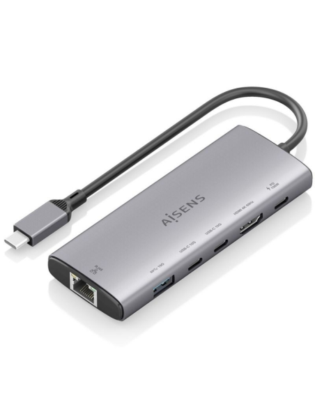 h2ASUC 6P030 GR 8211 USB C Dock 6 en 1 USB C a 1xHDMI 1xRJ45 1xUSB A 10G 2xUSB C 10G 1xUSB C PD Gris 20CM h2divpAISENS 8211 USB
