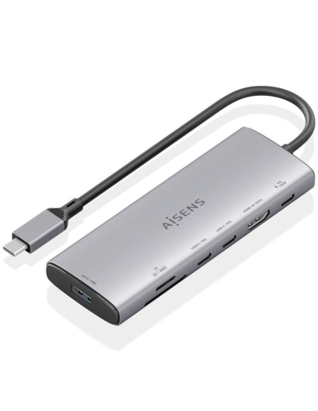 h2ASUC 7P031 GR 8211 USB C Dock 7 en 1 USB C a 1xHDMI 1xUSB A 10G 2xUSB C 10G 1xSD 1xMicro SD 1xUSB C PD 100W Gris 20CM h2divAI