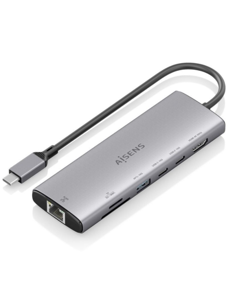 h2ASUC 7P032 GR 8211 USB C Dock 7 en 1 USB C a 1xHDMI 1xRJ45 1xUSB A 10G 2xUSB C 10G 1xSD 1xMicro SD Gris 20CM h2divpAISENS 821