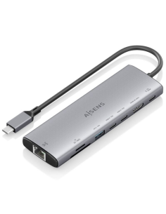 h2ASUC 8P033 GR 8211 USB C Dock 8 en 1 USB C a 1xHDMI 1xRJ45 1xUSB A 10G 2xUSB C 10G 1xSD 1xMicro SD 1xUSB C PD 100W Gris 20CM 