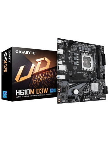 h2Placa Base Gigabyte H610M D3W DDR5 h2Placa base Intel H610 Micro ATXLa placa base Intel H610 esta disenada para ofrecer fiabi