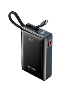 h220000mAh Power Bank USB C USB C USB A with Built in USB C Cable 65W Gray LED Display Type h2pPower Bank 20000mAh con Carga Ra