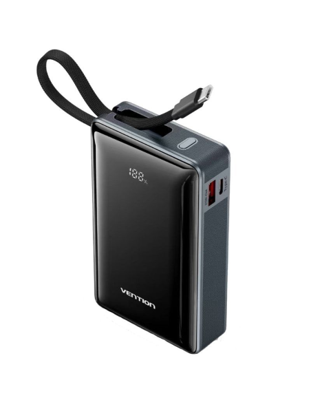 h220000mAh Power Bank USB C USB C USB A with Built in USB C Cable 65W Gray LED Display Type h2pPower Bank 20000mAh con Carga Ra