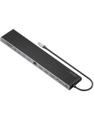 h2ASUC 13P042 GR 8211 USB C Dock 13 en 1 USB C a 2xHDMI 1xDisplayport 1xRJ45 3xUSB A 2xUSB C 1xUSB C PD 1xSD 1xMicro SD 1xAudio
