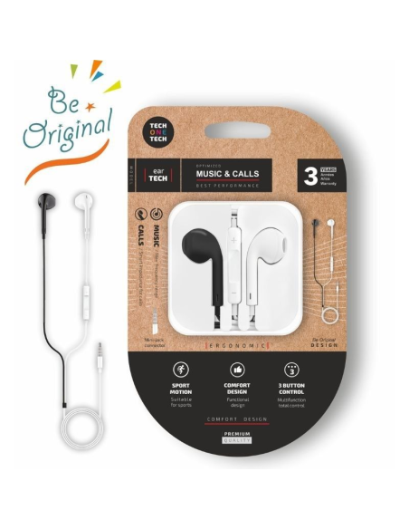 h2Auriculares earTECH white intrauralcon mini jack h2 Auriculares earTECH ergonomicos sonido estereo con microfono controles de