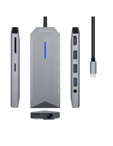 pbDescripcion bbr pul liConversor USB C a 1xHDMI 1xRJ45 3xUSB 1xPD 100W 1xAUDIO 35mm 1xLector de tarjeta SD 1xLector de tarjeta