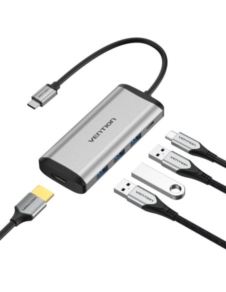 p ph2Convertidor tipo C a HDMI USB303 PD h2ul liConcentrador USB C 5 en 1 Equipado con salida HDMI 4K PD de 100 W y 3 puertos U