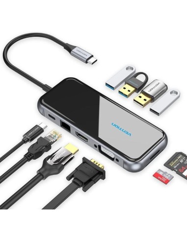 ph2Expansion de concentrador USB C 10 en 1 h2pEstacion de acoplamiento USB C 10 en 1 VENTION equipada con puerto HDMI 4K puerto