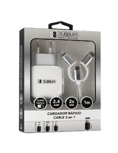 pdivbh2Cargador ABS Dual Wall Charger 24ACable 3in1 Blanco h2br b divul libCARGADOR b li liCargador para red domestica de carga