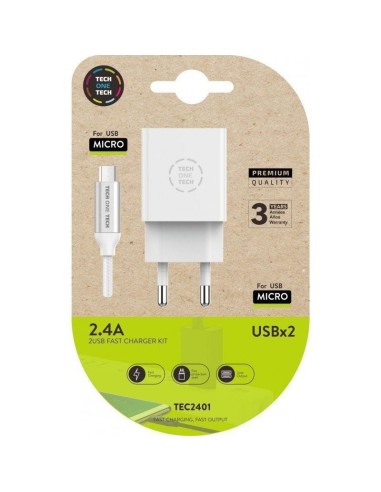 ph2Cargador doble blanco Cable braided Nylon Micro USB Android alto rendimiento 24A h2KIT compuesto por cargador rapido doble c