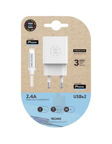 ph2Cargador doble blanco Cable braided Nylon Lightning para Apple alto rendimiento 24A h2KIT compuesto por cargador rapido dobl