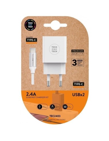 ph2Cargador doble blanco Cable braided Nylon USB C alto rendimiento 24A h2KIT compuesto por cargador rapido doble con entrada d