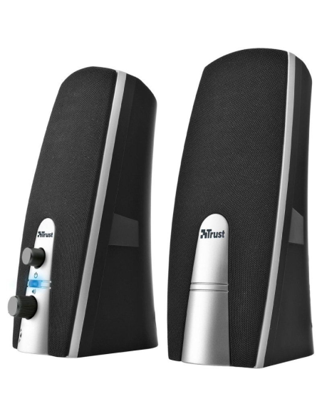 Compacto juego de altavoces estereo con potencia de salida RMS de 5 Vatios max potencia 10 vatiosdivbrullispan style background