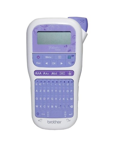 pRotuladora electronica de mano con diseno ergonomico para el hogar y para manualidades con teclado QWERTY Color lavanda y blan