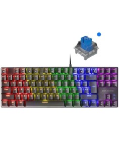 ph2TECLADO GAMING MECaNICO MK80 h2Tamano compacto TKL con tecnologia mecanica antipolvo de larga duracion y resistencia 12 efec