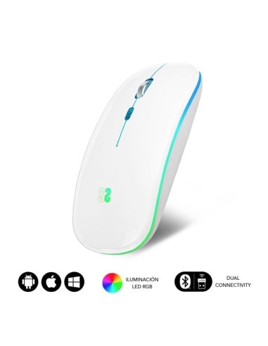 p ph2Raton optico Inalambrico 24G y Bluetooth RGB Led Dual Flat Mouse White h28226 Elegante acabado en blanco con efecto nacara