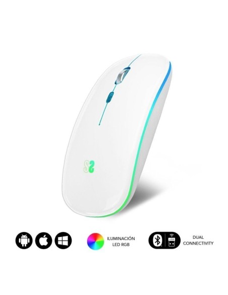 p ph2Raton optico Inalambrico 24G y Bluetooth RGB Led Dual Flat Mouse White h28226 Elegante acabado en blanco con efecto nacara